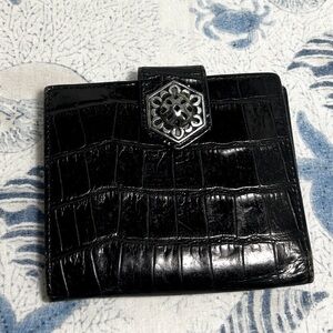 Brighton Black Croc Embossed Wallet 4.5" x 5.25" Snap Closure Multi Card Slots